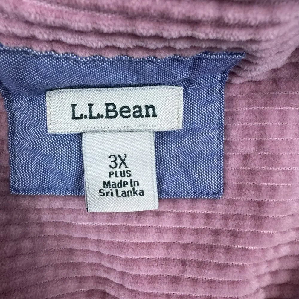 L.L. Bean Women’s Corduroy Button Down Work Shirt 3X Pink Utility Sweater Fall